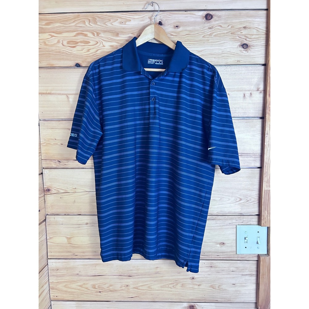 Nike Golf Fit Dry Mens Large Blue Striped Short Sleeve Polo Shirt Jacobs Logo